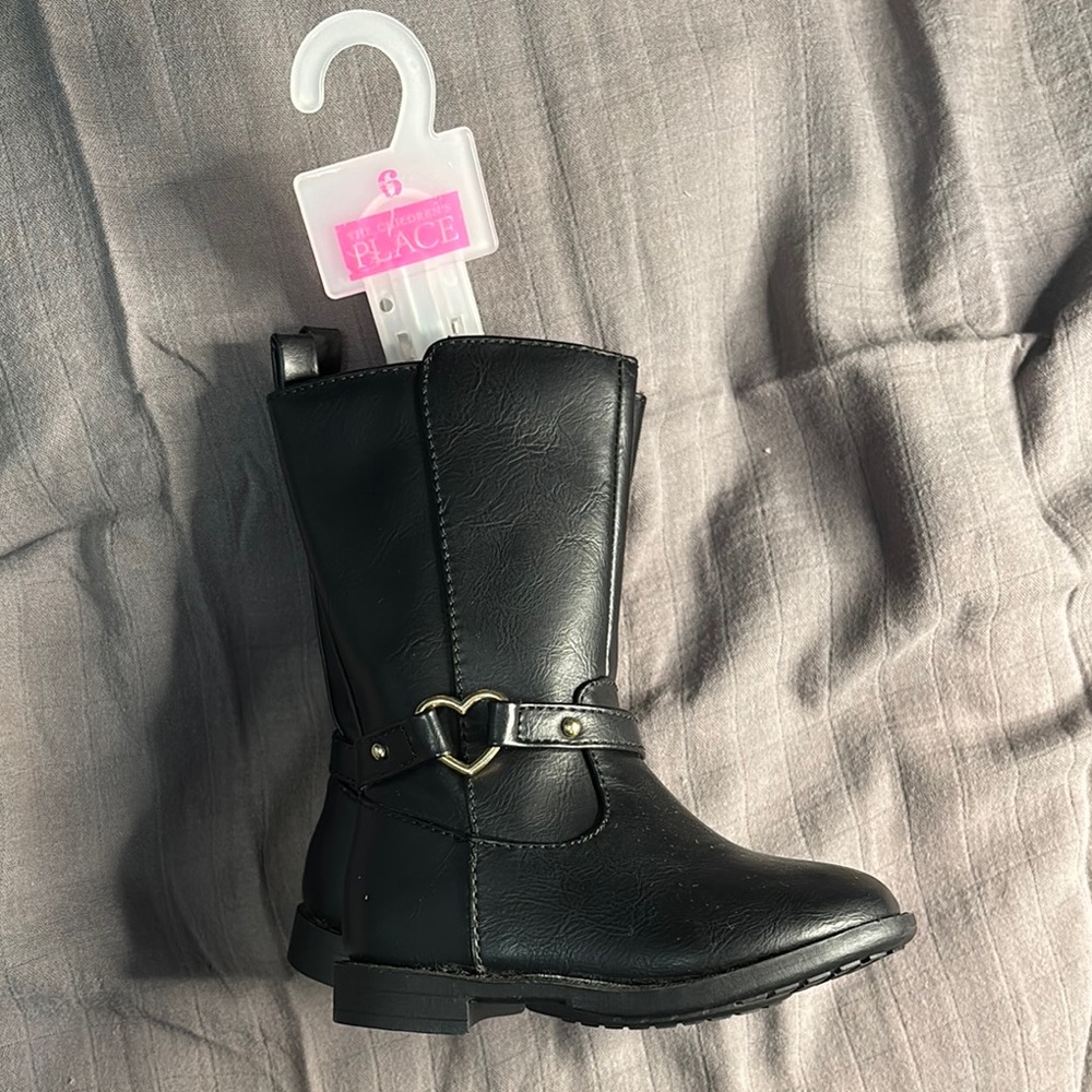 Black Kids' Boots with Heart Accent